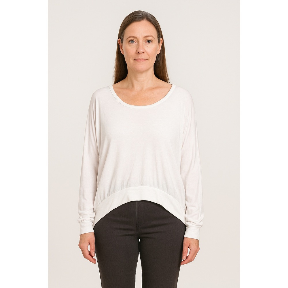 Michael Stars White Long‎ Sleeve Top Hi Lo Hem Relaxed "One Size Fits Most"